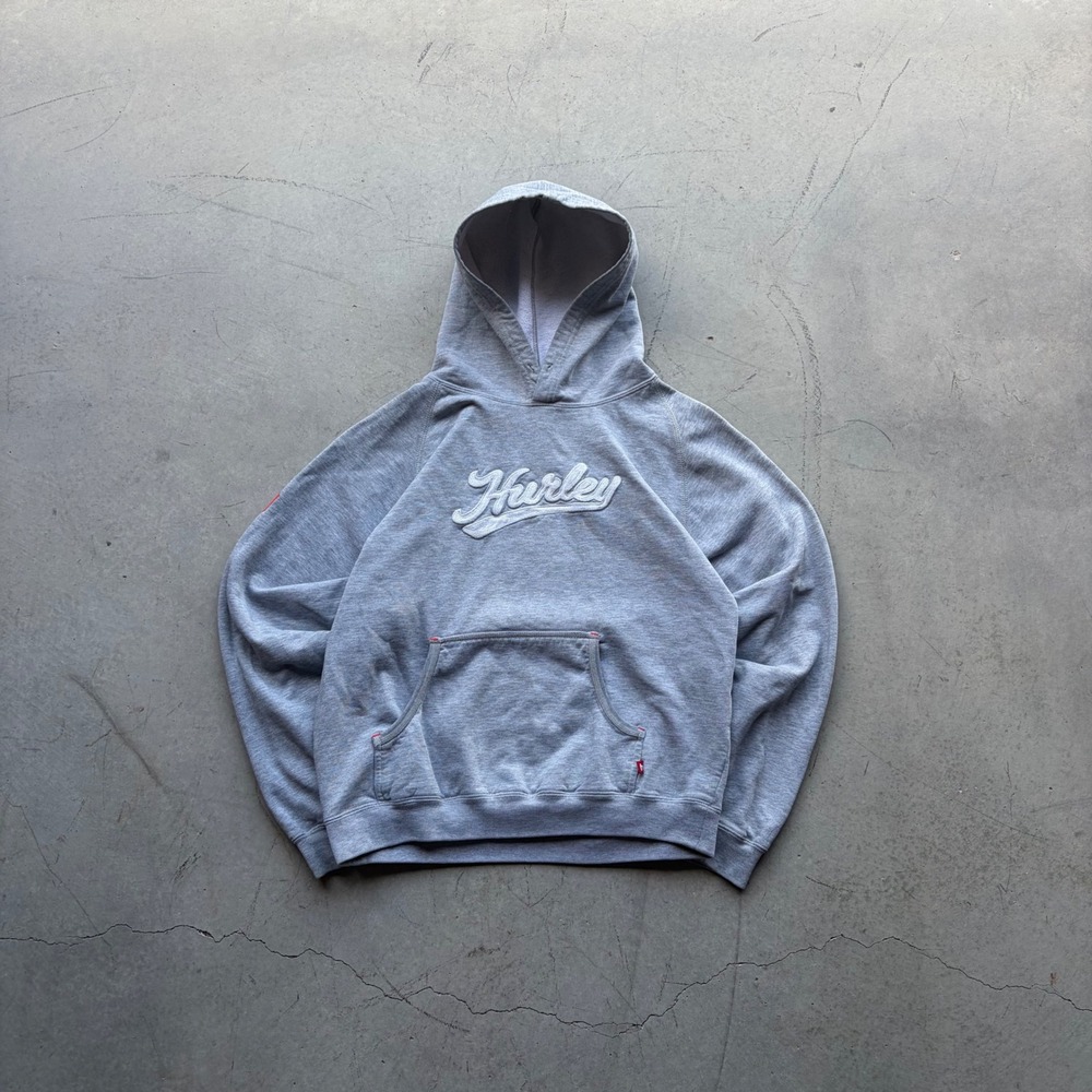 Vintage Hurley Womens XL Gray Script Logo Pullover Hoodie Sweatshirt
